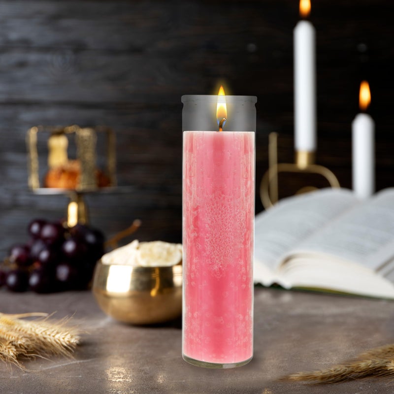 Mega Candles شموع ميغا 6 قطع غير معطرة وردية 7 أيام في حاوية زجاجية لشموع الصلاة التعبدية، شمعة شمع فاخرة 2 بوصة × 8 بوصة، ملاذ، تأبين، صلوات، بركات، دينية، تذكارات، ذكرى - Image 4